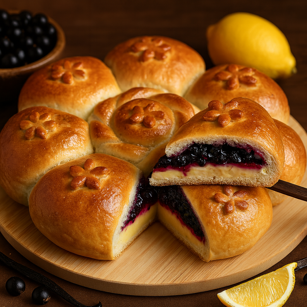 Pastete mit Johannisbeeren und Puddingcreme