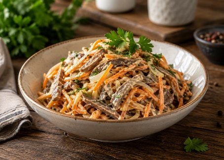 Salat mit Rinderherz und koreanischen Karotten