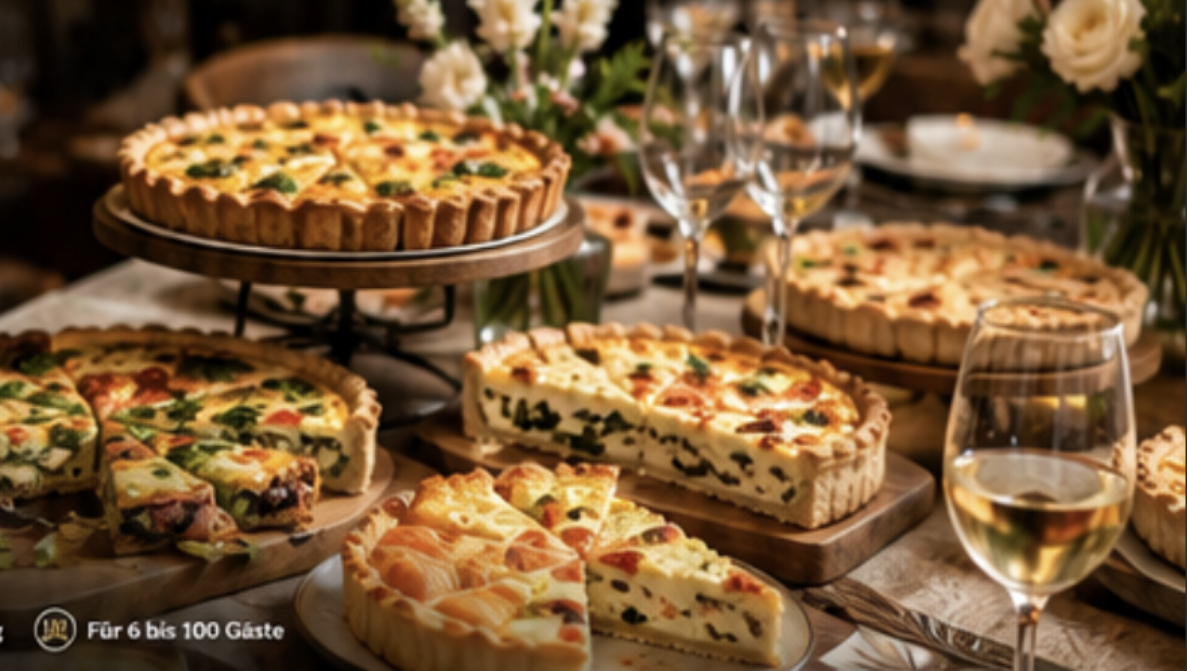 Festlich gedeckter Tisch mit frischen Quiches